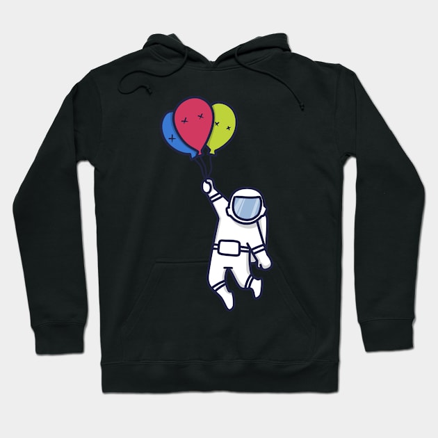 Flying Astronaut Riding Balloons Hoodie by Ronin